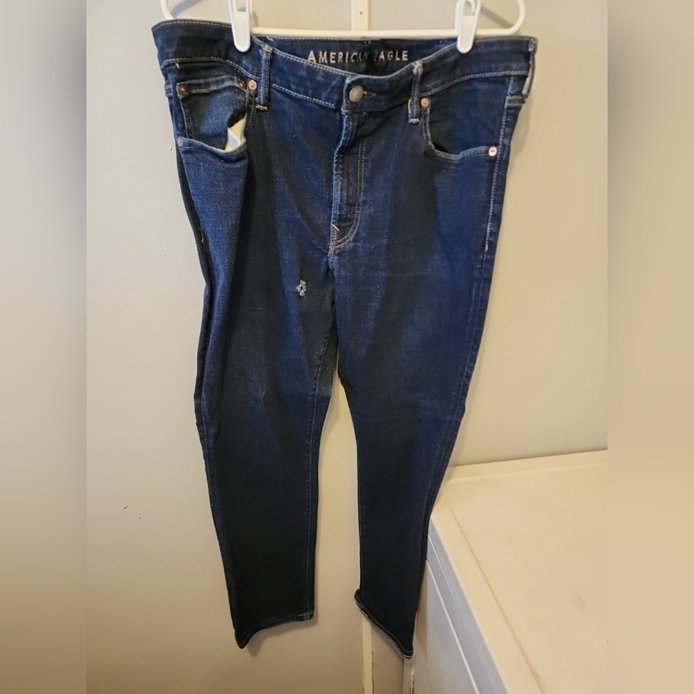American Eagle Mens Relaxed Slim Airflex+ Denim Blue Jeans Medium Wash 38x30